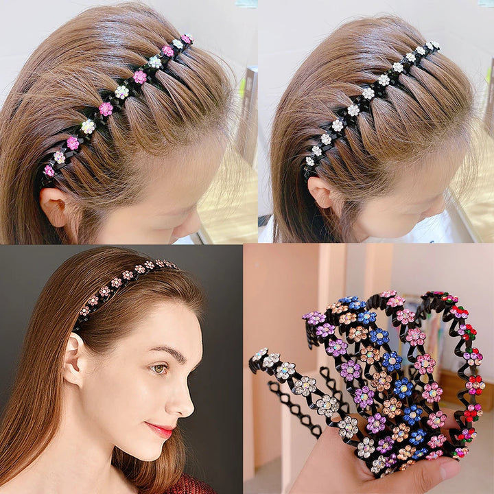 Fashion Pearl Non-slip Rhinestone Elastic Hair Bands Flower Women