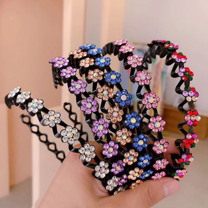 Fashion Pearl Non-slip Rhinestone Elastic Hair Bands Flower Women