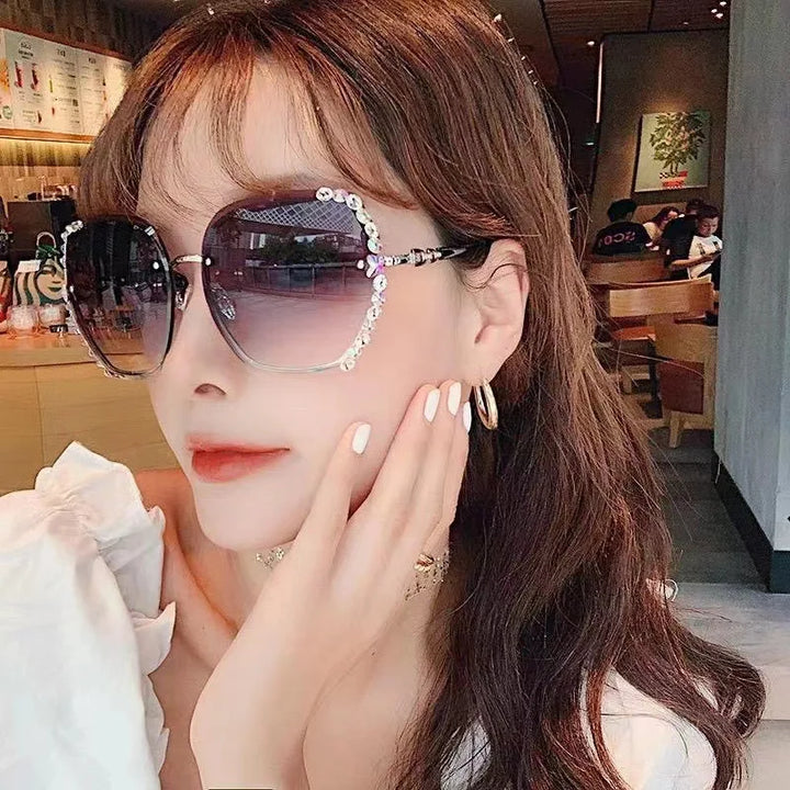 Rhinestone Decor Rimless Sunglasses for Women