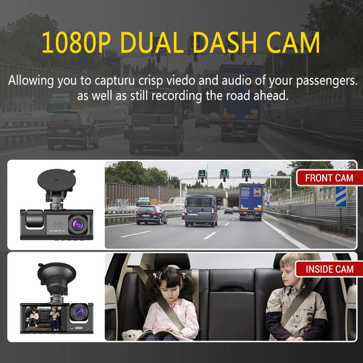 Dash Cam for cars,Front And Inside,1080P dual camera with IR Night Vision,Loop Recording,Car DVR blackbox With 2 Inch IPS Screen