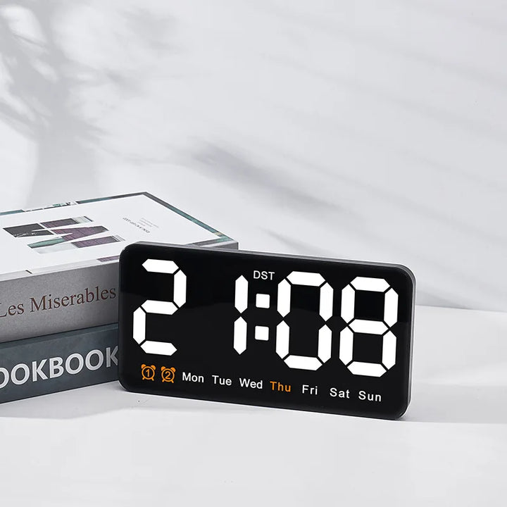 Digital Wall Clock with Voice Control, Temperature, Weekday, Snooze, Table Clock, 12/24 Hours