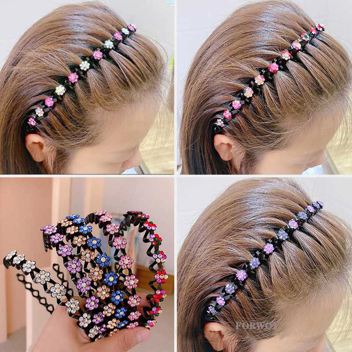 Fashion Pearl Non-slip Rhinestone Elastic Hair Bands Flower Women