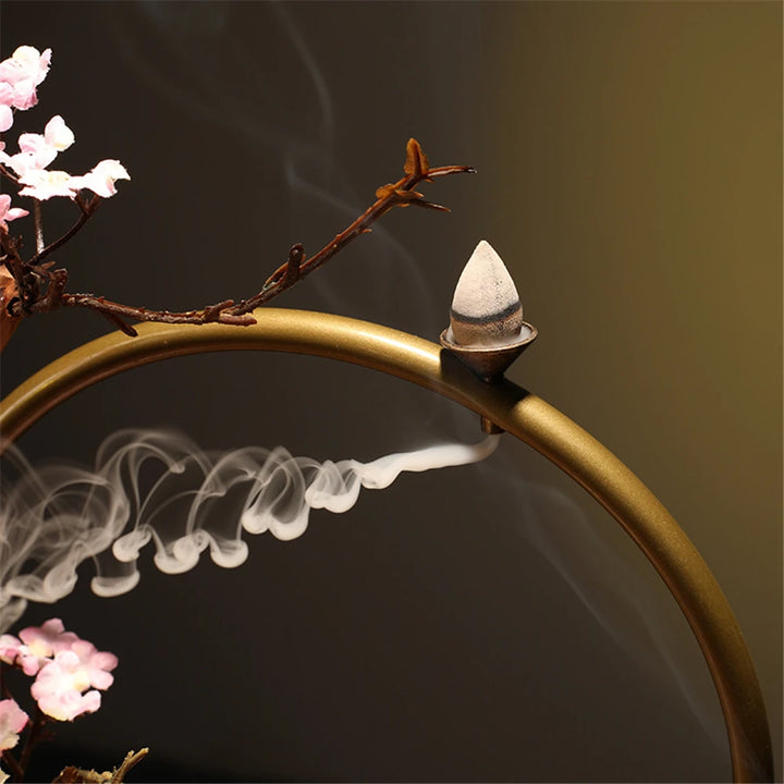 Maid Ceramic Wood Backflow Incense Burner with 20 Cones USB Led