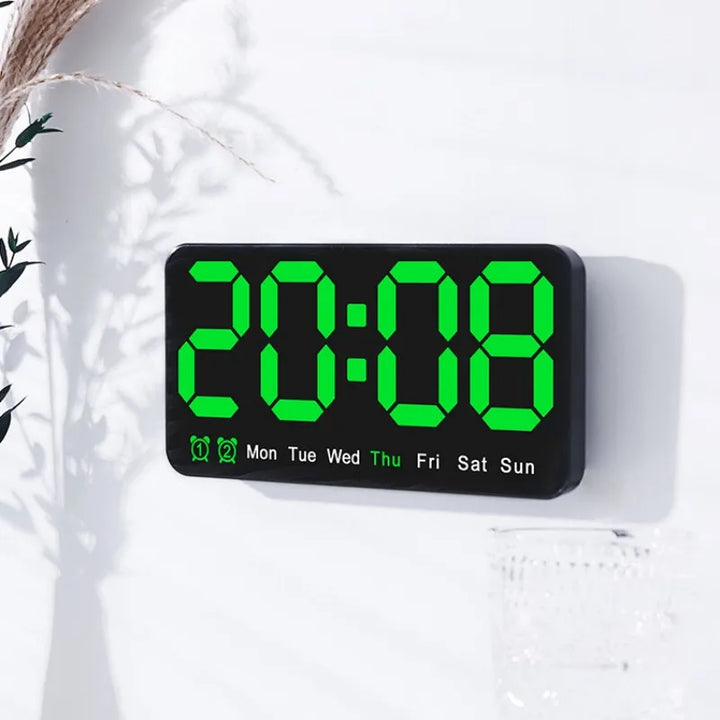 Digital Wall Clock with Voice Control, Temperature, Weekday, Snooze, Table Clock, 12/24 Hours