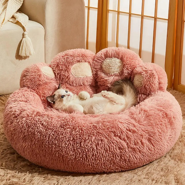 Pet Nest Plush Premium Cotton Filling Cozy Paw Shaped Bed