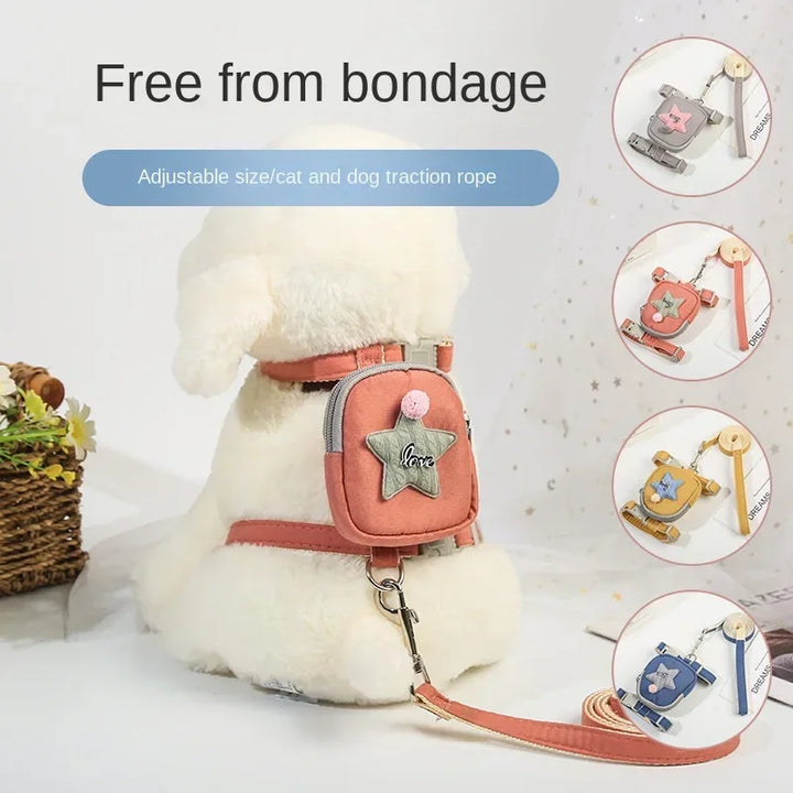 Pet Dog and Cat Collar Backpack with Chest Strap Teddy Puppy Harness