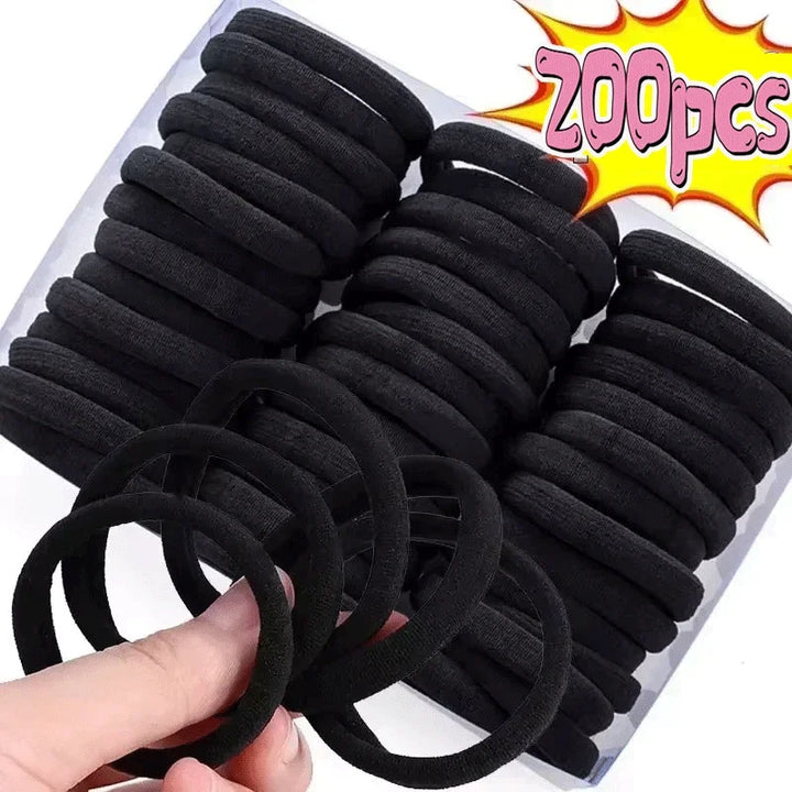 200 Pcs/Set Women Girls Basic Hair Bands Simple Solid Colors