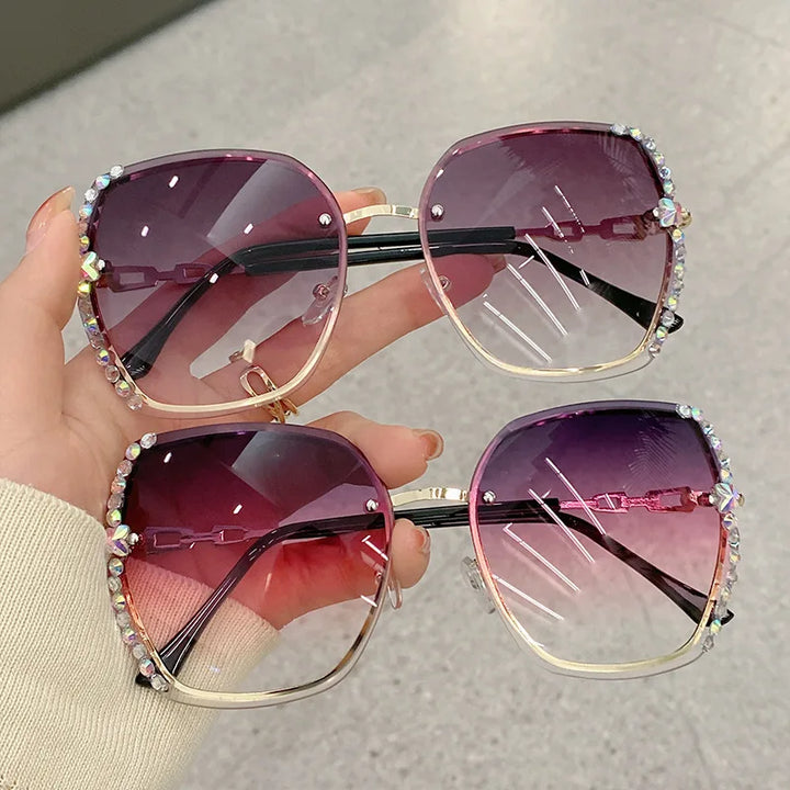 Rhinestone Decor Rimless Sunglasses for Women