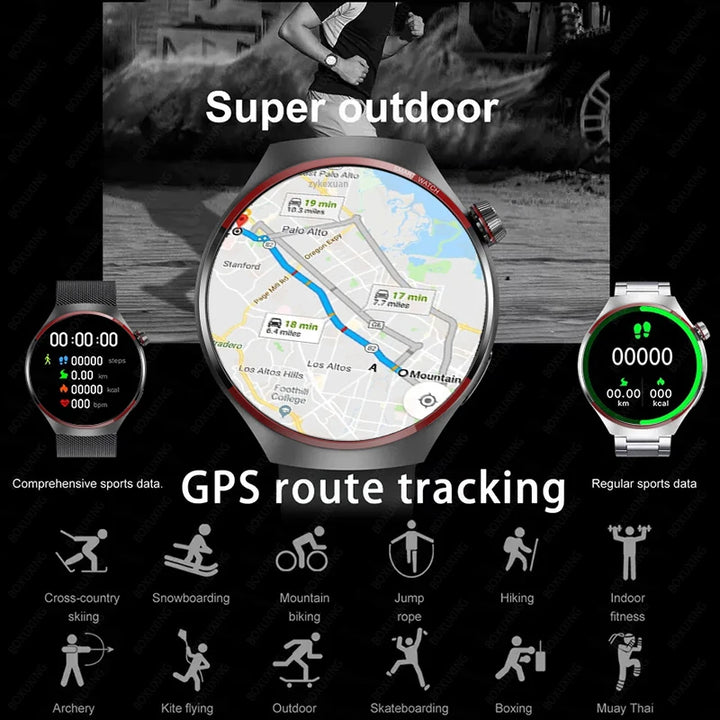 GT4 Pro GPS NFC Smart Watch AMOLED HD Screen Heart Rate Bluetooth Call IP68 Waterproof