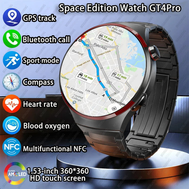 GT4 Pro GPS NFC Smart Watch AMOLED HD Screen Heart Rate Bluetooth Call IP68 Waterproof