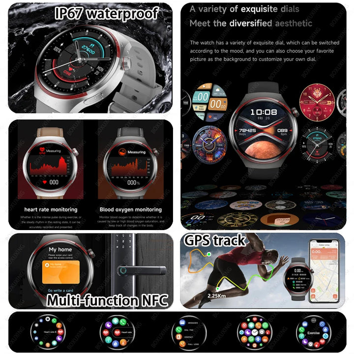 GT4 Pro GPS NFC Smart Watch AMOLED HD Screen Heart Rate Bluetooth Call IP68 Waterproof