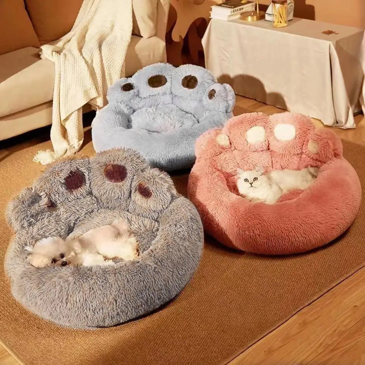 Pet Nest Plush Premium Cotton Filling Cozy Paw Shaped Bed