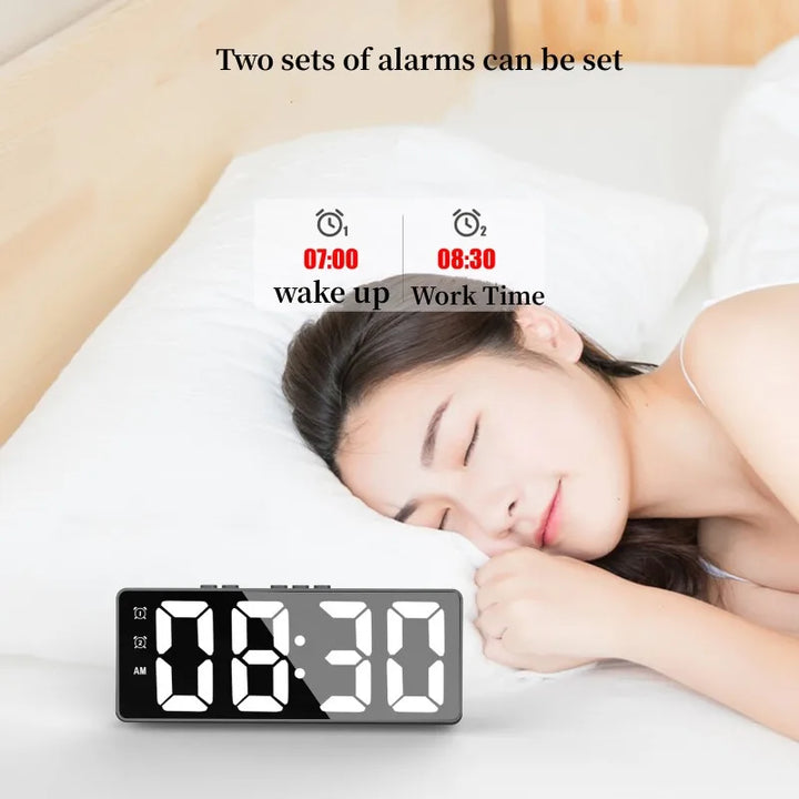 LED Alarm Clock Electronic Digital Clock Voice Control 12/24H