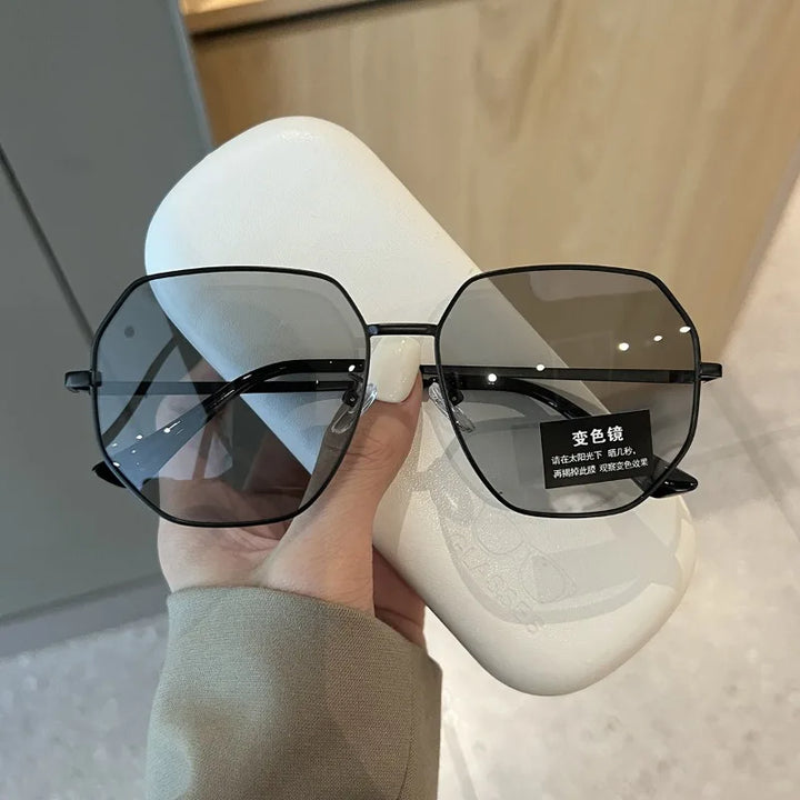 Women's Large Square Metal Photochromic Sunglasses