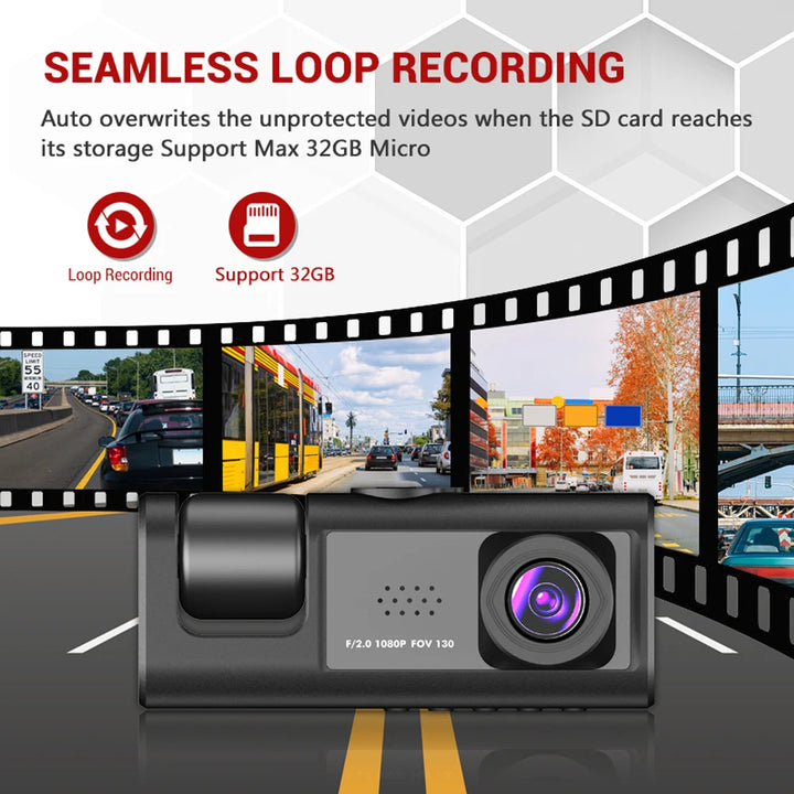 Dash Cam for cars,Front And Inside,1080P dual camera with IR Night Vision,Loop Recording,Car DVR blackbox With 2 Inch IPS Screen